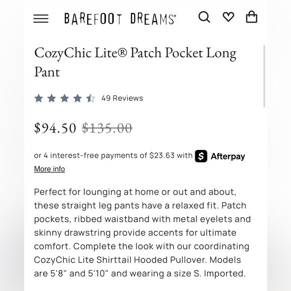 Barefoot Dreams • EUC • Cozy Chic Lite Patch Pocket Wide Leg Pants - Picture 9 of 9